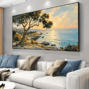 Obra de arte de lienzo grande sin marco - Línea costera rocosa brillante